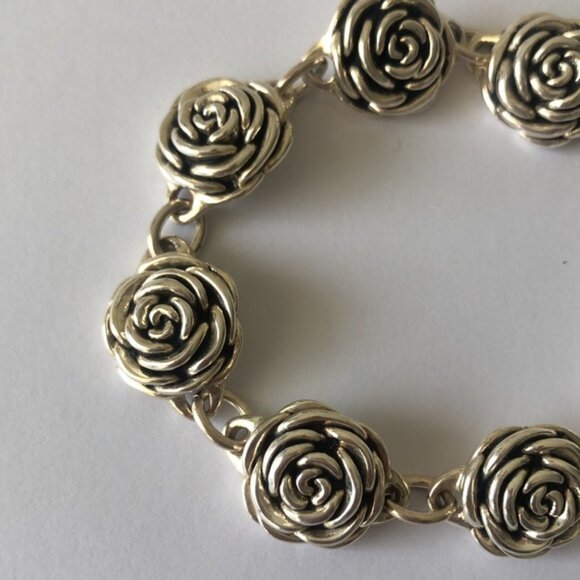 Antiqued Rose Flower Sterling Silver 925 Electroform Floral Link Bracelet - Picture 6 of 15